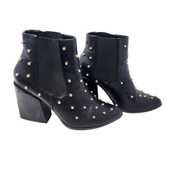 Liliana Pearl Studded High Heel Boots Faux Leather Pointed Toe Black Size 8.5 - Picture 1 of 9